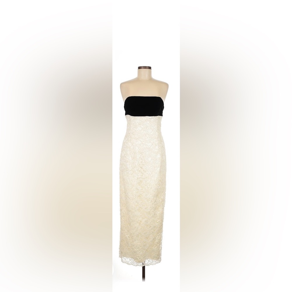 Vintage Strapless Black Velvet and Cream Lace Dress